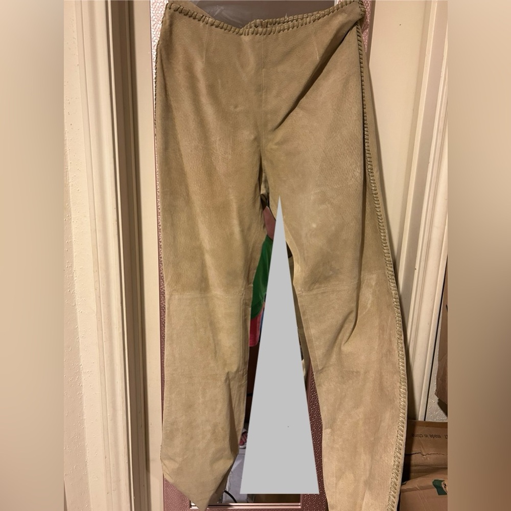 Hugo Buscati Beige soft Leather Pants SZ 12 NEW